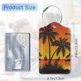 Tropical Sunset Palm Luggage Tags,2 Pack Luggage Tag,Leather Privacy Cover ID Label with Stainless Steel Loop for Women Men Kids Girls Travel