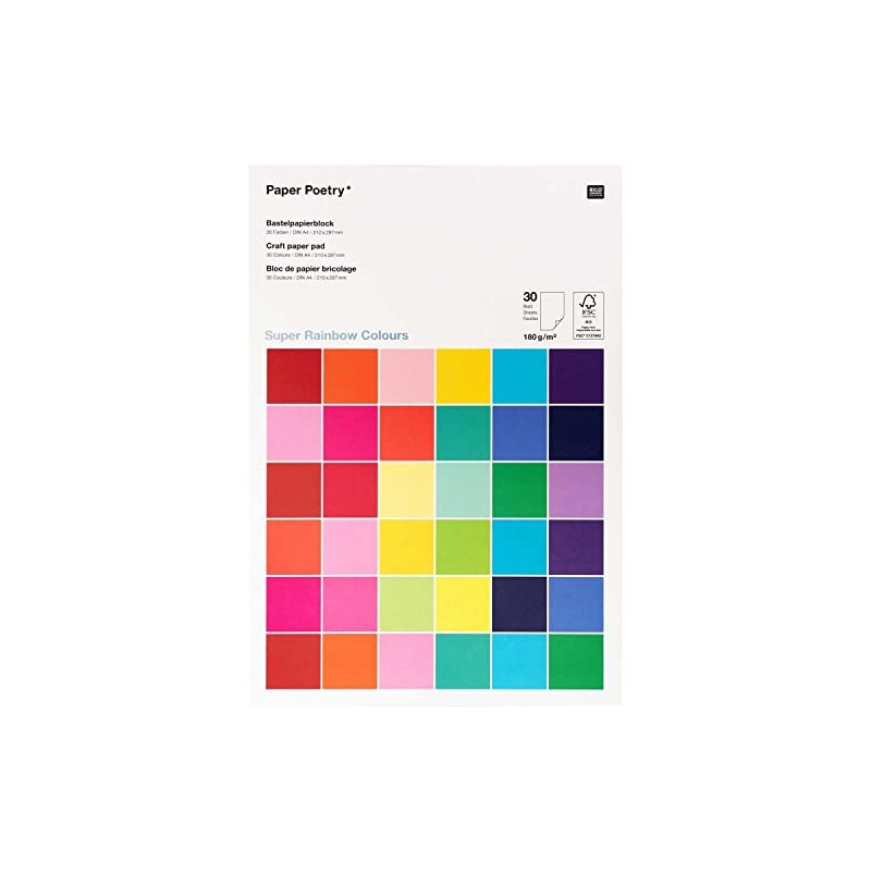 RICO DESIGN Rainbow Colours Craft Paper Pad 30 Sheets