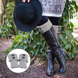 Dfuqanb 3 Pairs Women's Knitted Leg Warmers, Slouch Button Design, Short Button Leg Warmers Socks, Short Ankle Warmers, Warm Winter Knitted Leg Warmers, Knitted Leg Warmers, White, light grey, brown