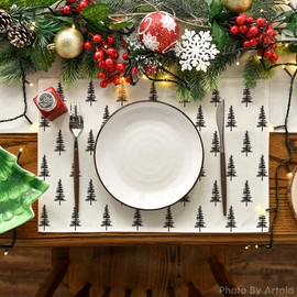 Artoid Mode Beige Xmas Tree Christmas Placemats Set of 12, 12x18 Inch Winter Table Mats for Party Kitchen Dining Decoration