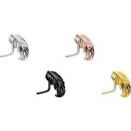PIERCINGLINE Surgical Steel Nose Stud Feather Choice of Colours, Stainless Steel, Without Stone