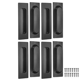 M METERXITY 8-Pack Recessed Finger Pulls, 4.72 Inch Stainless Steel Sliding Closet Door Handles for Barn Door, Rectangular Flush Pulls Handles [Black]