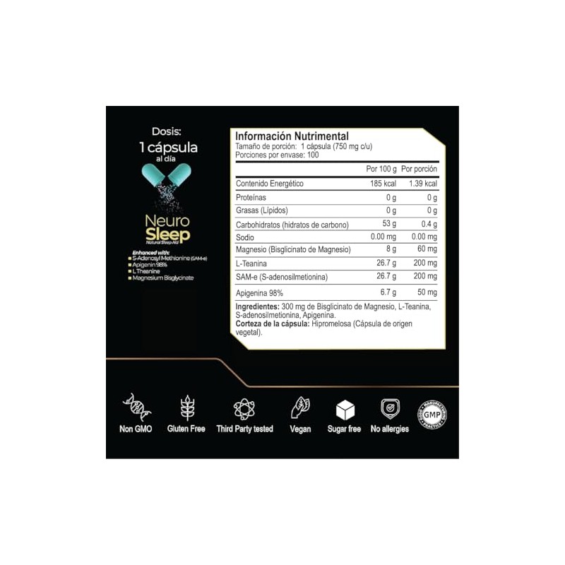 NEUROSLEEP STACK 100 capsulas (750mg por porcion) Bisglicinato de Magnesio,