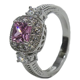 RS Covenant Women's Rhodium Plated Dress Ring Princess Cut Pink CZ 004 (7)