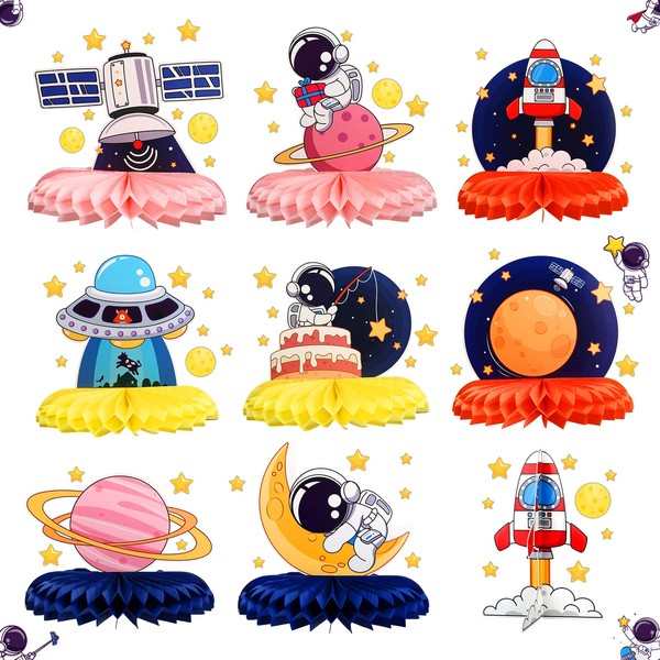 Fontien 9 pcs Space Theme Party Honeycomb Centerpieces, Space Astronaut