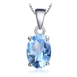 JewelryPalace Natural Gemstone Blue Topaz Birthstone Solitaire Pendant Necklace Jewellery Set, 14k Gold Plated 925 Sterling Silver Necklaces for Women, 18 Inch Box chain