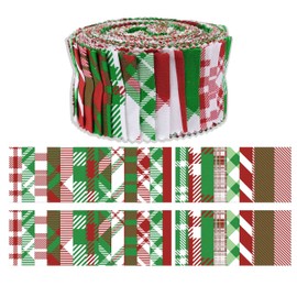 Soimoi 40Pcs Christmas Checks Print Cotton Precut Fabrics for Quilting Craft Strips 2.5x42inches Jelly Roll - Red & Green