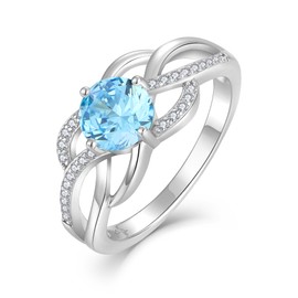 YL Celtic Knot Rings 925 Sterling Silver Twisted Ring Created Aquamarine Infinity Statement Rings for Women-size5