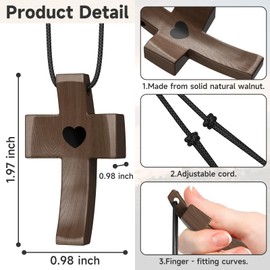 Outiuehee Walnut Wood Cross Necklace for Men & Women | Stocking Stuffers for Adults | Daily Bible Verse Pendant | Adjustable Long Cord | Christian Gifts for Inspiration