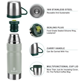 Thermo Cup 680ml/23oz Vacuum Insulated Flask for Hot and Cold Drinks, Coffee Stainless Steel Flask Bottle for Adult, Gym, Outdoor (Light Gray, Set)