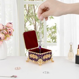 IGNPION Decorative Trinket Box Vintage Jewelry Box Small and Exquisite Trinket Storage Organizer Boxes For Rings Earrings Necklace Square, Purple