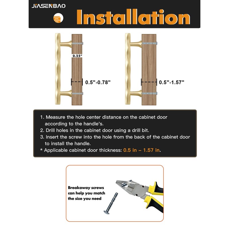 JIASENBAO Brushed Gold Cabinet Pulls 3.78" Hole Center 5 Pack