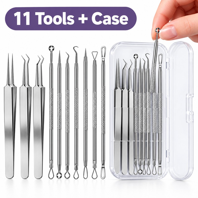 11-Piece Blackhead Remover Tool Set for Facial Care – Stainless