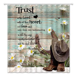 YOZSLGU Rustic Shower Curtain Inspirational Quotes Horseshoe Western Cowboy Boots Hat Daisy Floral Farmhouse Spring Country Fabric Bathroom Decor Curtains with Hooks