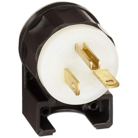 Leviton 20 Amp, 250 Volt, Straight Blade, Angle Plug, Industrial Grade, Grounding, 5466-CA, Black-White