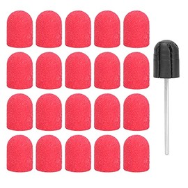 Brrnoo Nail Sanding Belt Drill, Sanding Caps Sanding Sleeves, Manicure Sanding Cap with 20 Sanding Head Pieces for Nail Drill, Manicure Sanding Sand for Electric Nail Drill (Red)