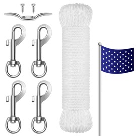 COITEK 100FT Flag Pole Replacement Rope,Flag Pole Rope Kit with Zinc Alloy Cleat Hook and 4pcs Swivel Snap Clips,White Anti-Tearing Flagpole Rope,Flag Pole Replacement Accessories Kit