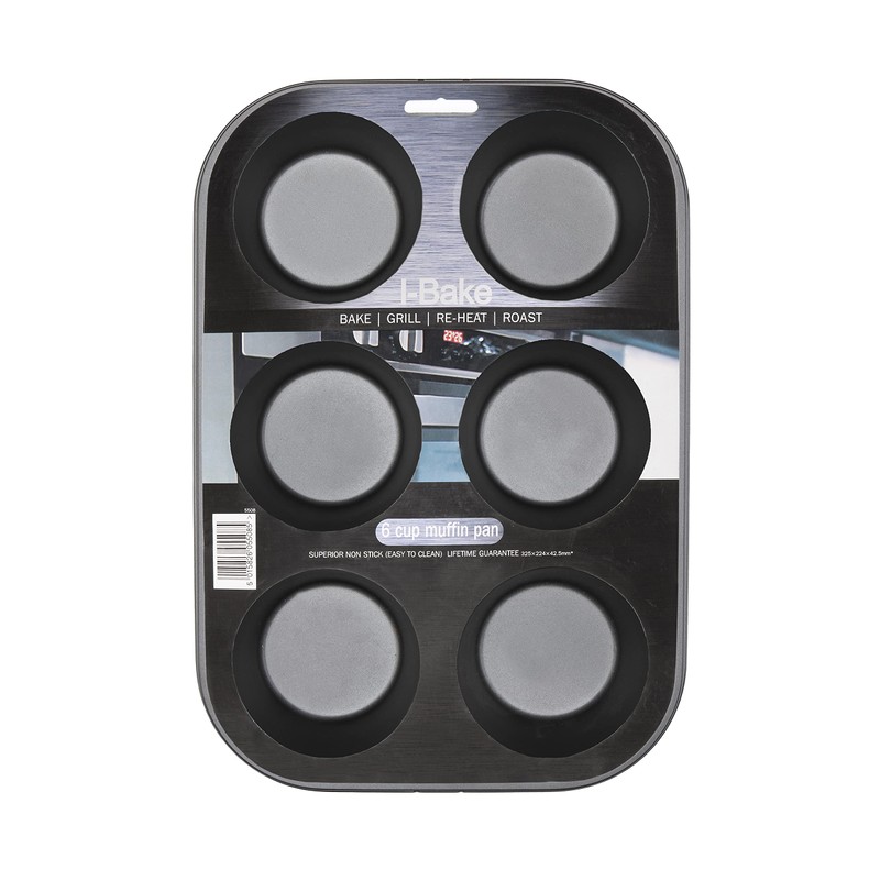 Premium 6 Cup Deep Muffin Pan - Non-Stick, Carbon Steel,