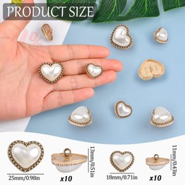 URROMA 20 Pcs Faux Pearl Rhinestone Buttons, Gold Retro Vintage Pearl Buttons Heart Buttons Sew on Buttons Embellishments for DIY Crafts, 25mm+18mm