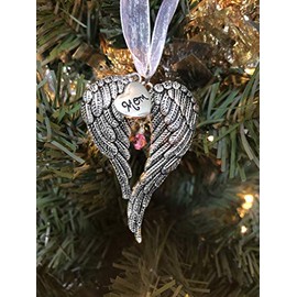 Custom Memorial Angel Wing and Birthstone Crystal Ornament, in Memory Sympathy Bereavement Keepsake Gift Remembrance Lost Loved Ones Ornament