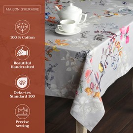 Maison d' Hermine Table Cloth Rectangle Table 100% Cotton 60 x 90 Inches Fall Tablecloth Reusable Everyday Use for Thanksgiving Christmas Decorations Dining Farmhouse Party (Equinoxe - Grey)
