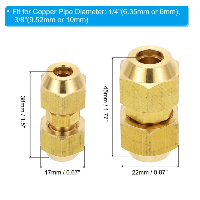 PATIKIL Brass Pipe Fitting Connector Set of 2 Brass Pipe