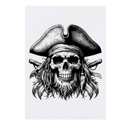 'Pirate Skull with Goatee Beard' Temporary Tattoo - Water Resistant, Skin-Safe, Non-Toxic Transfer (TO00070385)