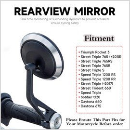 FWXEOZ Bar End Mirrors for Motorcycles Rocket 3/ Street Triple 765RS/ Street Trident 660/ Speed Triple 1200 RR/Bobber T120/ Daytona 675 660 (Rhomb Handle Bar Rearview Mirror)