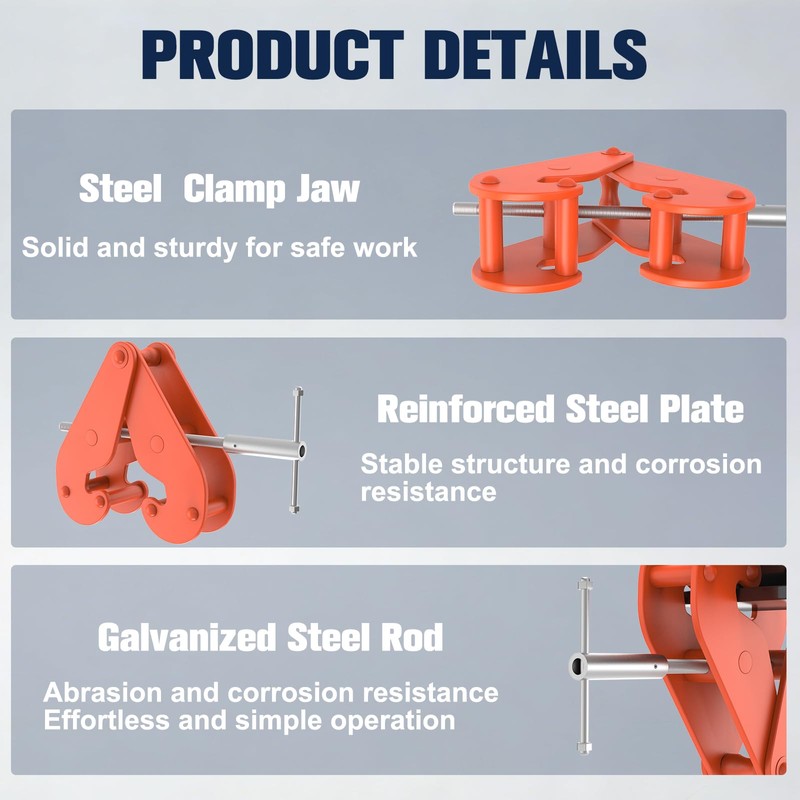 Vertical Beam Clamp 2200lbs/1 ton Capacity 3-9Inch Opening Range Beam