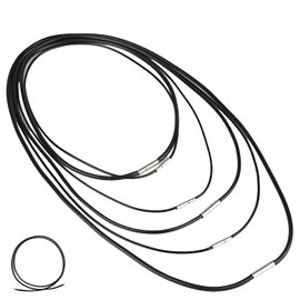 Heanvmyss Leather Cord Necklace 1.5/3 mm, Pack of 6 Leather Chains with Clasp, Faux Leather Necklace Black Men Women, Braided Leather Chain Without Pendant for Men Women (40-70 cm)