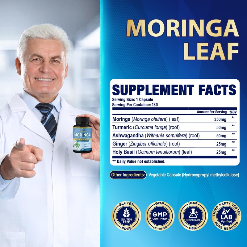 Cadane Moringa Extract Capsules, 6 Months Supply with Ashwagandha Root,