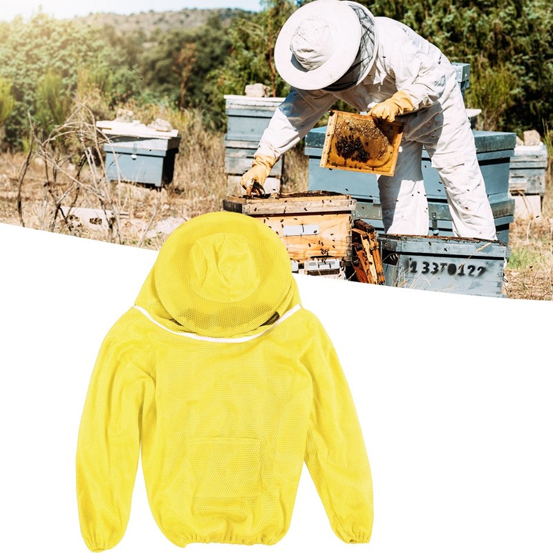 Beekeeping Tools Professional Beekeeping Protective Jacket Beekeeper Veil Suit SmockYellow