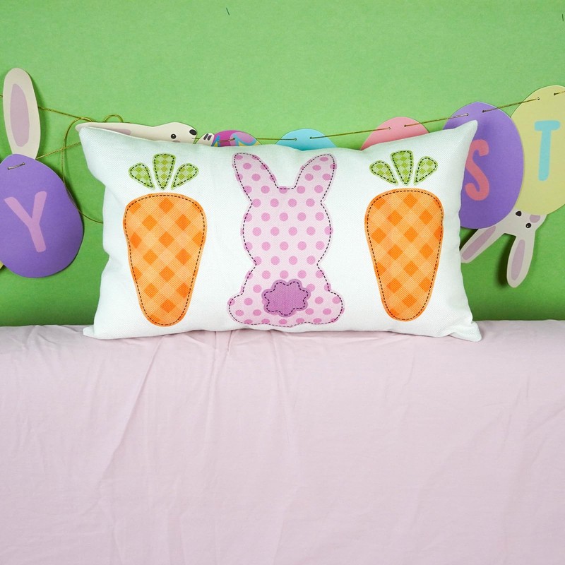 ONWAY Easter Bunny Carrot Pillow Cover 12x20 Inch Pink Rabbits