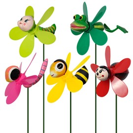 Garden Decor Pinwheels, 5-Pack Colorful 3D Lovely Insect Whirligigs Wind Spinners Outdoor Pinwheels for Yard and Garden Wind Spinners for Yard Lawn Decorations (5PCS Mix Set)