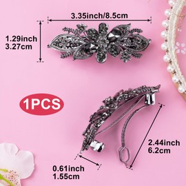 HINZIC Sparkly Rhinestone Hair Clip, Crystal Flower Prom Barrettes Wedding Engagement Pageant Formal Dressy Decorative Accessories for Bride Women Thick Long Hair - 1PCS
