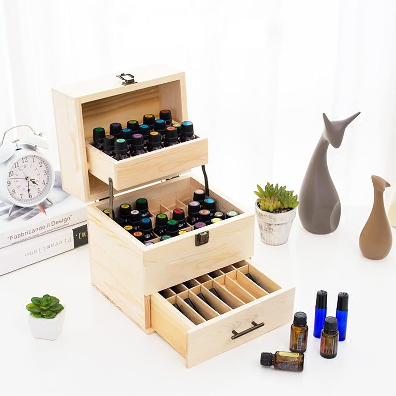 Hteedy 3 Tiers Essential Oil Storage Box, Wooden Perfume Bottle