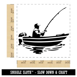 Fisherman in Fishing Boat Self-Inking Rubber Stamp Ink Stamper - 1-1/2 Inch Large - Blue Ink