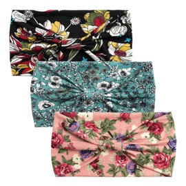 scicent Women's Wide Elastic Soft Boho Hair Bands, Leopard Print Hair Accessories, Yoga, Sports Headband, Multicoloured Headband, Pack of 3, 13809