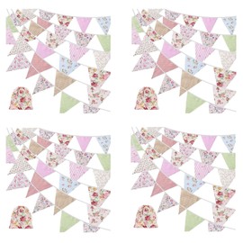 4X 40Ft Fabric Bunting, 42Pcs Outdoor Bunting Banner,Floral Vintage Cotton Triple-Cornered Flag for Birthday