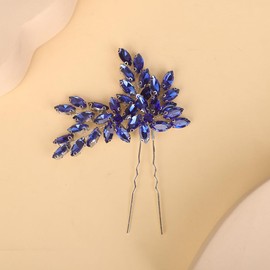 Teyglen Crystal Wedding Hair Pins Blue Rhinestone Bridal Hair Clip Pin Flower Crystal Hair Piece Hair Accessories Jewelry for Women (Blue)