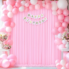 10ft x 7ft Pink Backdrop Curtain for Parties Light Pink Wrinkle Free Backdrop Drapes Panels for Baby Shower Wedding Birthday Photo Gender Reveal Photography Polyester Fabric Background Decoration