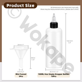 Wokape 15Pcs 100ML Clear Dispensing Bottles, Empty Plastic Squeeze Bottle Kit Contains 10Pcs 4oz Boston Round LDPE Plastic Bottles with Twist Top Cap, 5Pcs Funnels for Kitchen Household Home