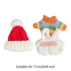 Perfeclan Mini Doll Sweater Clothes Set Doll Outifits Hat Scarf Girl Doll Clothes Cute Doll Clothes Suit for Plush Dolls Pendant Doll, colorful strip set