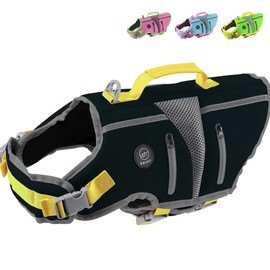 EMUST Dog Life Jacket, Small Dog Life Vest with Breathable Mesh, High Visibility Pet Safety Vest for Small Medium Large Dogs, PFD for Small Medium Large Dogs, Black, S