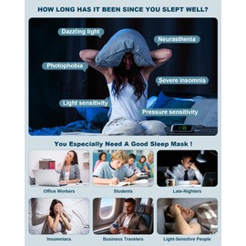 Sleep Eye Mask for Side Sleeper Men Women - 2 Pack Sleeping Mask, Zero Eye Pressure Silk Eye Mask for Sleeping 100% Light Blocking Eye Cover Shade with Adjustable Strap for Travel Nap (Large)