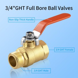 Garden Hose Shut Off Valve 3/4" Brass Shut Off Valve Ball Valve 3/4" GHT Female to Male Garden Hose Full Flow Water Hose Connector with Long Handle 1/4-Turn Valve (3/4” GHT Female x 3/4” GHT Male)