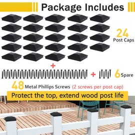 Goovilla 4x4 Post Caps Black(Actual 3.5" x 3.5"), 24 Pack Fence Post Caps with 48 Screws and Easy Installation, Sturdy Waterproof Plastic Deck Post Caps with Frosted Finishing Touch, Protect Wood Post