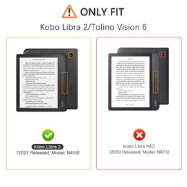 DUEDUE for Kobo Libra 2 Sleep Cover Case, Auto Wake/Sleep Technology, Slim Hard Back Shell Protective Cover Built-in 2-Way Stand, Vegan Leather Case, Green