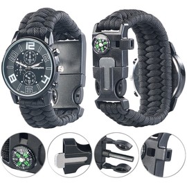 Semptec Urban Survival Technology Survival Watch with Compass: 5-in-1 Watch with Paracord Strap, Fire Steel, Compass, Emergency Whistle (Survival Watch, Men's Wristwatches, Gift Men)