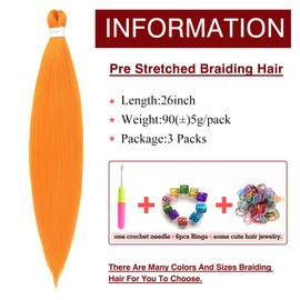 Orange Braiding Hair Pre Stretched 26inch 3 Packs Braiding hair Extensions Synthetic Crochet Braids, Hot Water Setting Professional Soft Yaki Texture. (26inch(3Packs),Orange#)